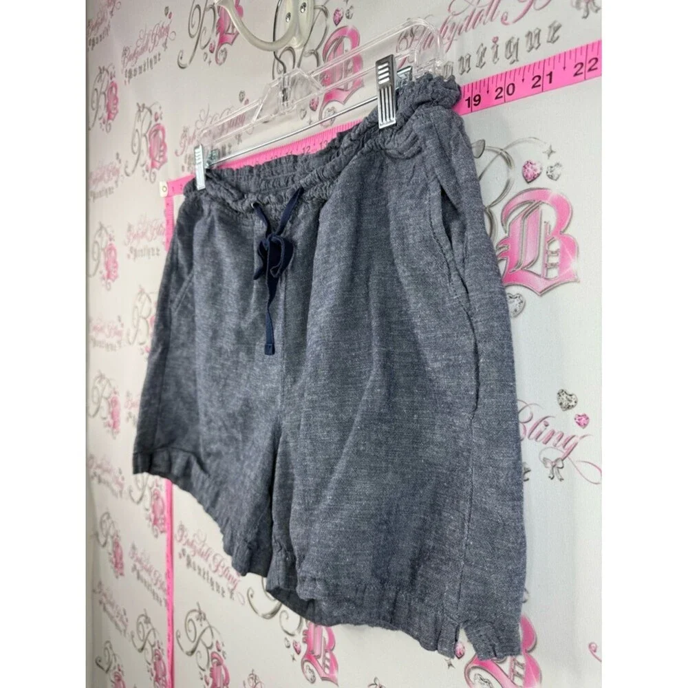 JACHS Girlfriend shorts blue navy Chambray Drawstring Shorts in Heather Navy